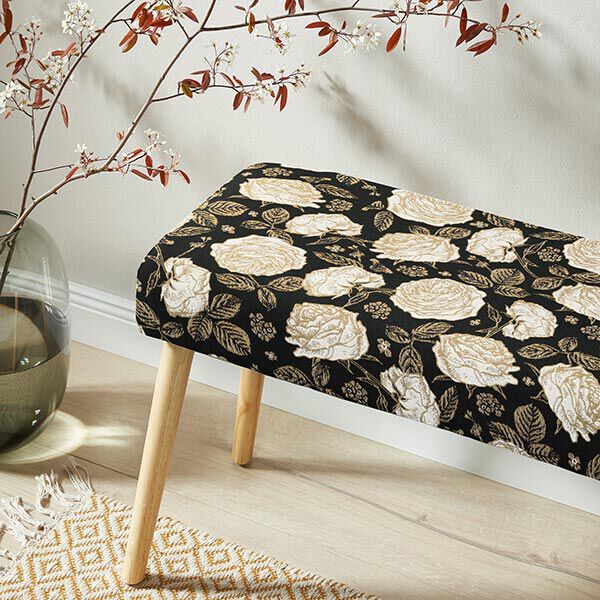 Dekostoff Jacquard Rosen – schwarz/gold, image number 5