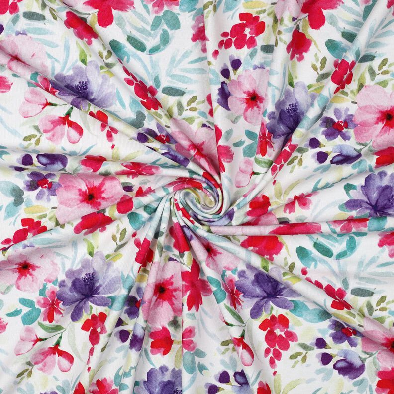 Baumwolljersey Sommerblüten Digitaldruck – weiss/intensiv pink,  image number 3