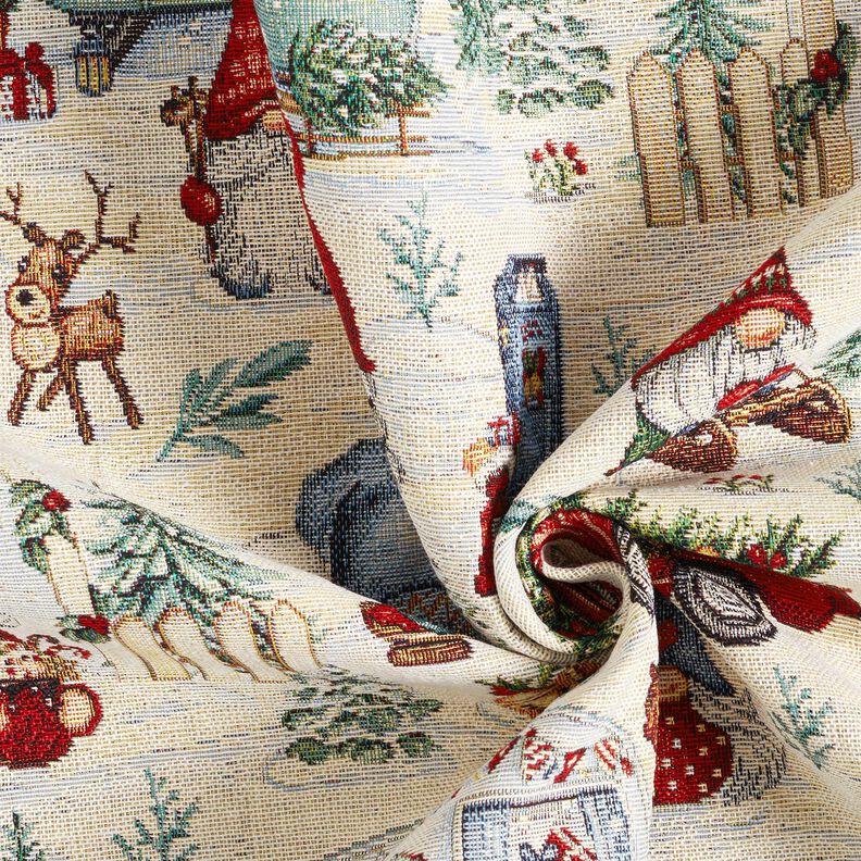 Dekostoff Gobelin weihnachtliche Wichtel – hellbeige/rot,  image number 3