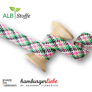 GOTS Bio Flechtkordel TWIST ME Check [24 mm] | Albstoffe – neongrün/rosa, 