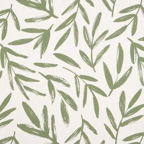 Dekostoff Halbpanama minimalistische Blätter – pinie/natur, 