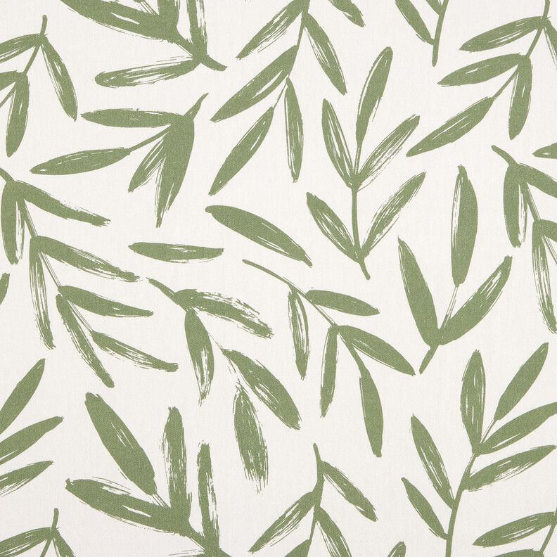 Dekostoff Halbpanama minimalistische Blätter – pinie/natur,  image number 1