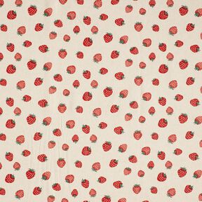 Dekostoff Halbpanama kleine Erdbeeren – rot/natur, 