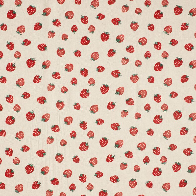 Dekostoff Halbpanama kleine Erdbeeren – rot/natur, image number 1
