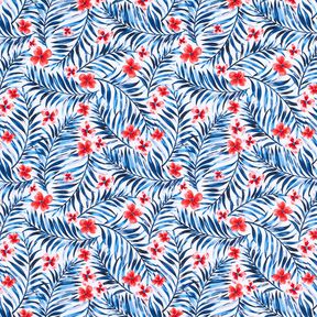 Badeanzugstoff Blumen und Palmenwedel – weiss/indigo, 