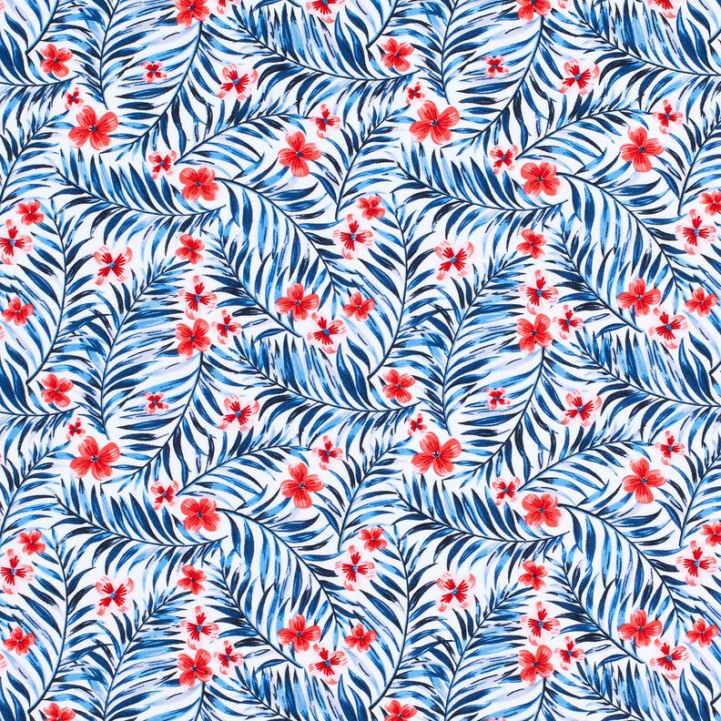 Badeanzugstoff Blumen und Palmenwedel – weiss/indigo,  image number 1