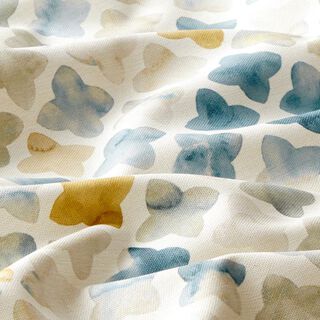 Dekostoff Blumen modern – blau/senf, 