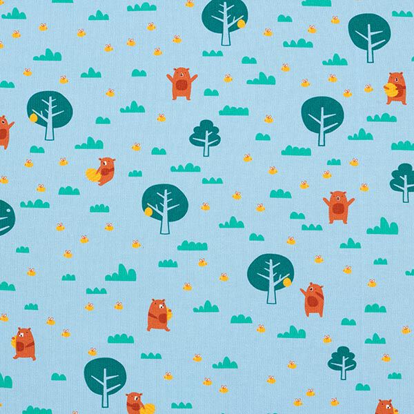 Baumwolljersey Biene und Bär | PETIT CITRON – hellblau | Reststück 50cm