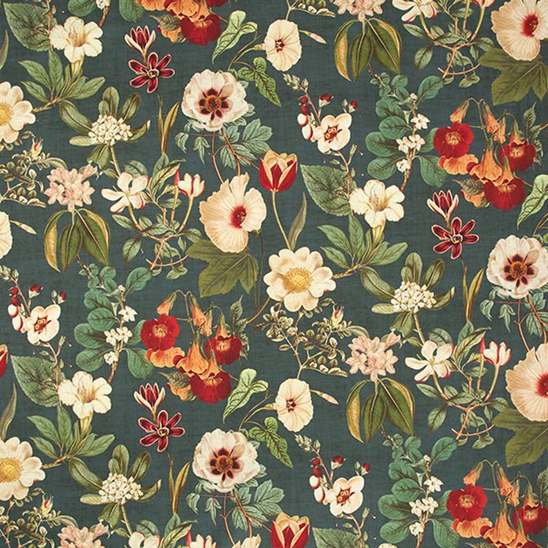 Dekostoff Canvas nostalgische Blüten – dunkelgrün,  image number 1