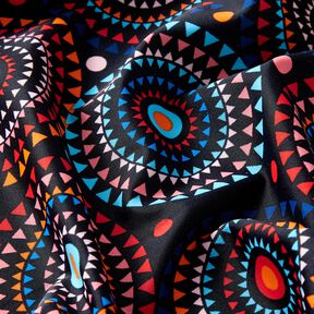 Badeanzugstoff Mandala – schwarzblau/feuerrot, 