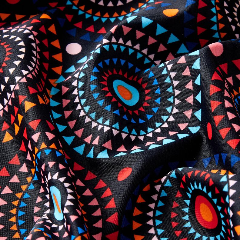 Badeanzugstoff Mandala – schwarzblau/feuerrot | Reststück 100cm,  image number 2