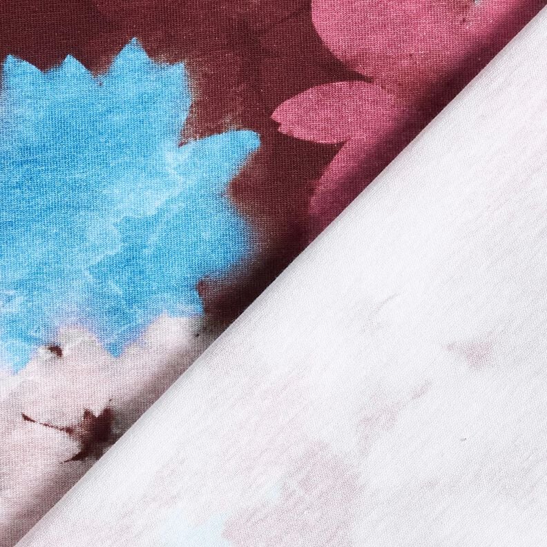 Baumwolljersey verwischte Blumen Digitaldruck – merlot/blau, image number 4