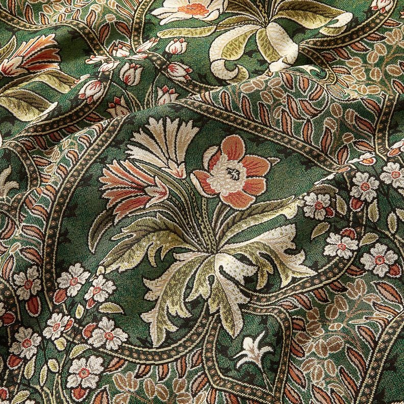 Dekostoff Gobelin Blumenornamente – grün/hellorange, image number 2