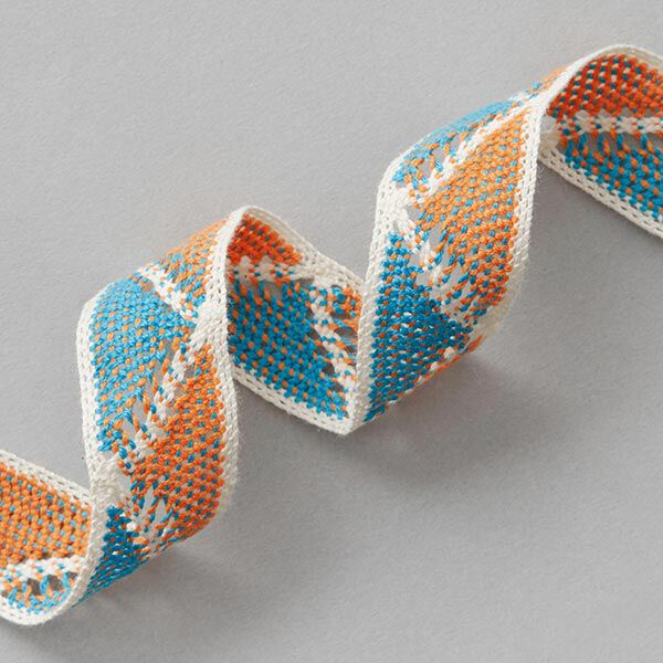 Baumwollband Ibiza [ 22 mm ] – wollweiss/orange,  image number 2