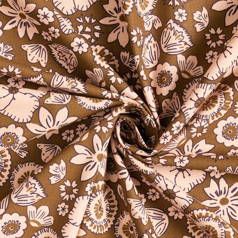Baumwollstoff Cretonne Retro-Blumen – oliv/rosé, image number 3