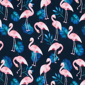 Baumwolljersey Flamingo | Glitzerpüppi – nachtblau/hellrosa, 