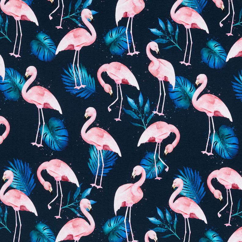 Baumwolljersey Flamingo | Glitzerpüppi – nachtblau/hellrosa,  image number 1
