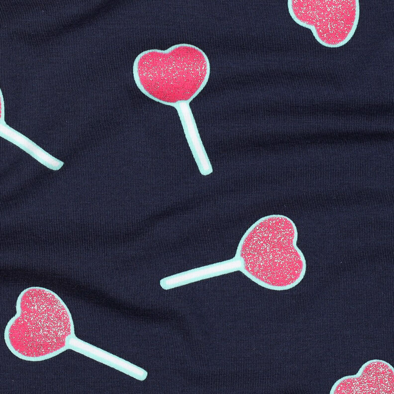 Baumwolljersey Glitzer-Herzen-Lollies | Poppy Fabrics – nachtblau,  image number 2