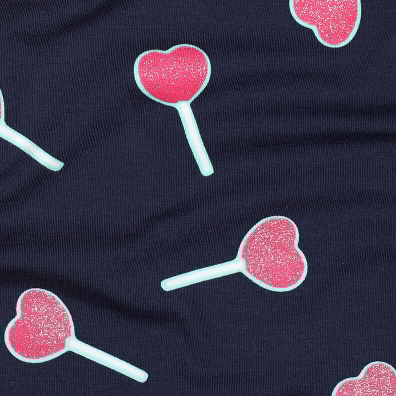 Baumwolljersey Glitzer-Herzen-Lollies | Poppy Fabrics – nachtblau, image number 2