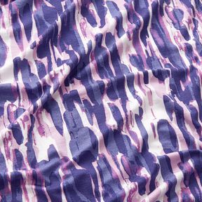 Viskosejersey Pinselstriche – weiss/blaulila, 