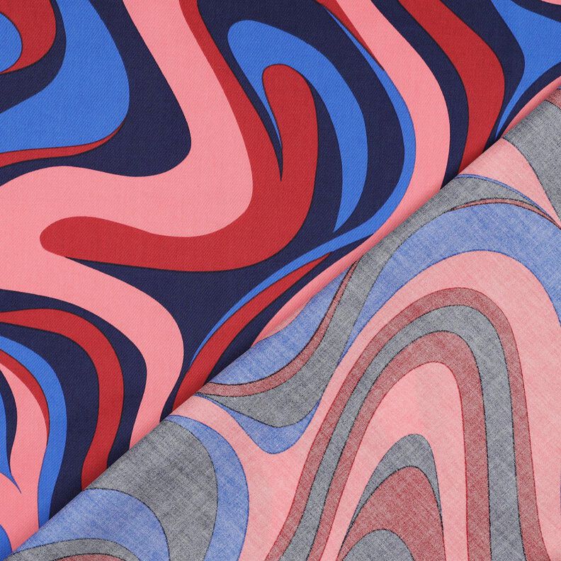 Baumwollsatin Retro-Wellen | Poppy Fabrics – marineblau/pink,  image number 4