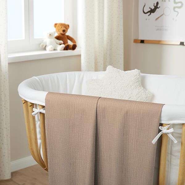 GOTS Dreilagiger Baumwoll-Musselin – dunkelbeige | Reststück 50cm