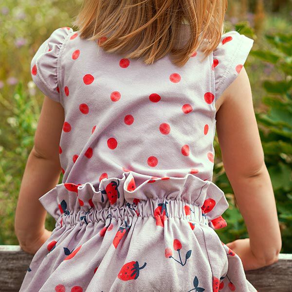 Baumwolljersey Kirschen und Erdbeeren | PETIT CITRON – sand | Reststück 50cm