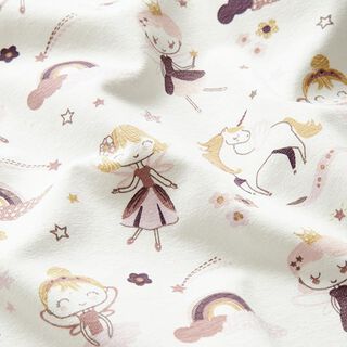Baumwolljersey Fee, Einhorn und Regenbogen – wollweiss/pastellviolett, 