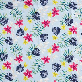 Baumwollstoff Tropenblumen – hellblau, 