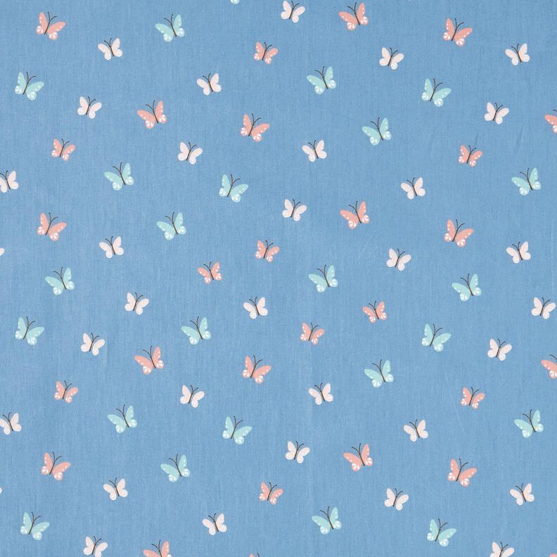 GOTS Baumwollpopeline Schmetterlinge – brilliantblau,  image number 1