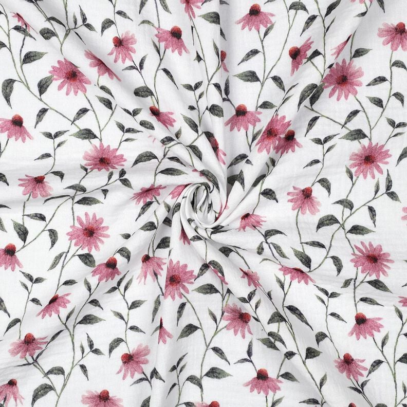 GOTS Musselin Blumen &ndash; weiss,  image number 3