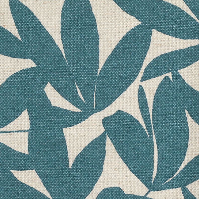Dekostoff Halbpanama schlichte Blätter – ozeanblau/natur,  image number 5