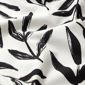 Dekostoff Halbpanama minimalistische Bl&auml;tter &ndash; schwarz/elfenbein, 