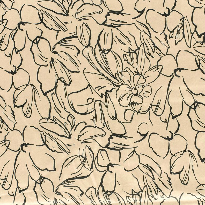 Stretchvelours Blumenskizzen – sand/schwarz, image number 1