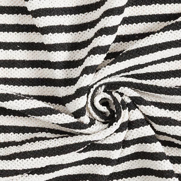 Strickstoff Glitzerstreifen mit Pailletten – wollweiss/schwarz, image number 3
