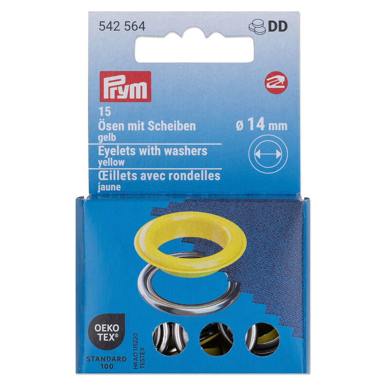 Ösen mit Scheiben [15 Stück | Ø 14 mm] | Prym – gelb/silber metallic,  image number 1