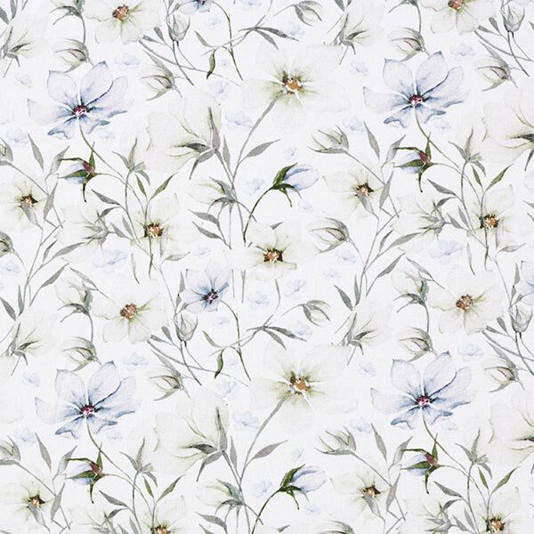 GOTS Baumwolljersey Aquarell-Blumenwiese – nebelgrau/stahlblau, image number 1
