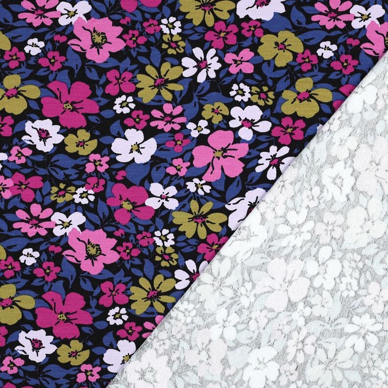 French Terry Sommersweat Blumen – schwarz/indigo,  image number 4