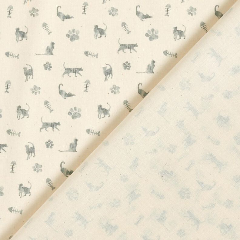 Bio-Baumwollpopeline Katzen und Tatzenabdrücke – wollweiss/grau,  image number 4