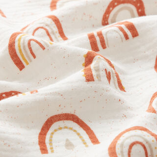 Musselin/ Doppel-Krinkel Gewebe Regenbogen – weiss/terracotta, 