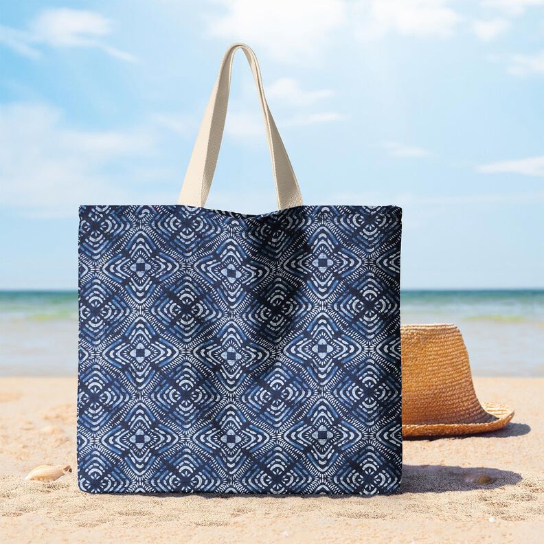 Dekostoff Canvas Batik-Fliesen – indigo/weiss, image number 9