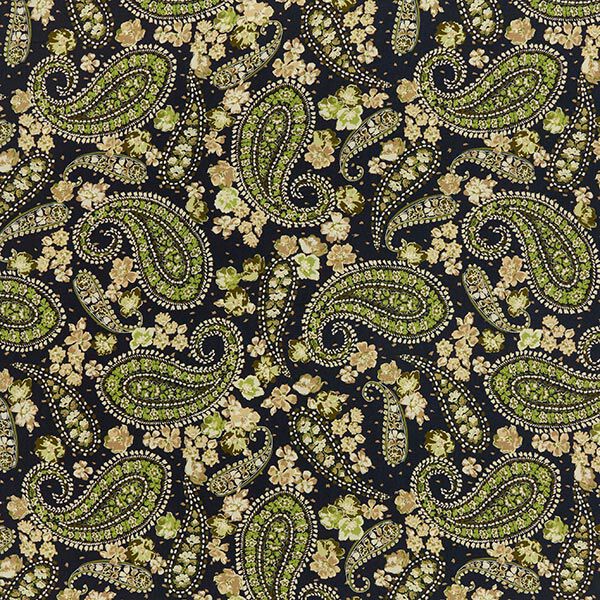 Viskosestoff Ornamente – schwarz/grün | Reststück 50cm