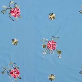 Baumwollpopeline Stickerei Blumensträuße – brilliantblau/beere, 