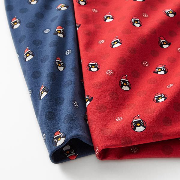 Baumwolljersey Pinguin mit Weihnachtsmütze – marineblau, image number 5