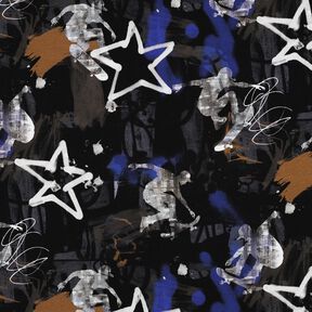 French Terry Sommersweat Skate-Grafitti Digitaldruck | Poppy Fabrics – schwarz/indigo, 
