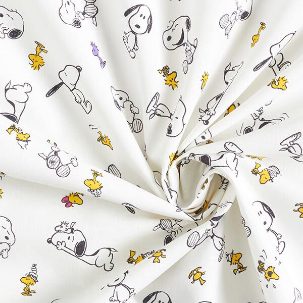 Baumwollpopeline Lizenzstoff Snoopy & Woodstock | Peanuts ™ – weiss | Reststück 60cm
