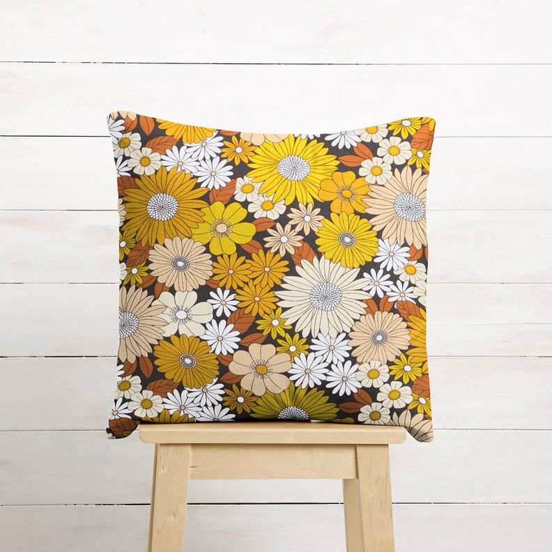 Baumwollstoff Cretonne große Retroblumen – schwarz/sonnengelb, image number 7