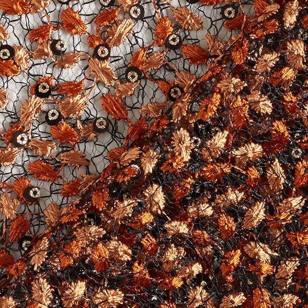 Spitzenstoff Blumenranken & Pailletten – schwarz/terracotta, image number 4