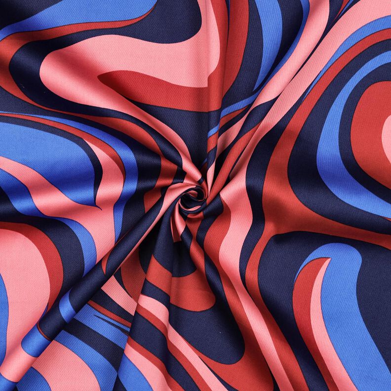 Baumwollsatin Retro-Wellen | Poppy Fabrics – marineblau/pink,  image number 3
