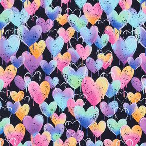 Baumwolljersey bunte Herzen | Glitzerpüppi – schwarz, 